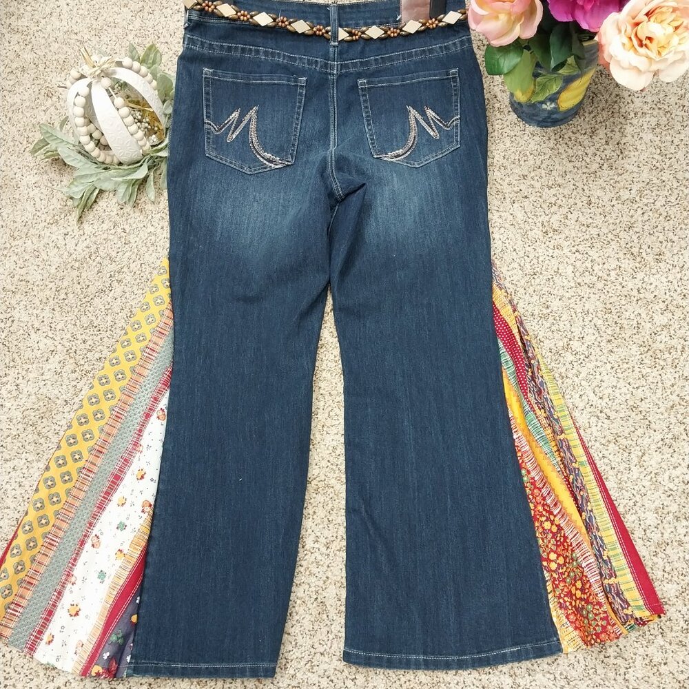 3783 Size 14W Maurices Upcycled Red and Gold Bell-Bottom Jeans. - Picture 6 of 8